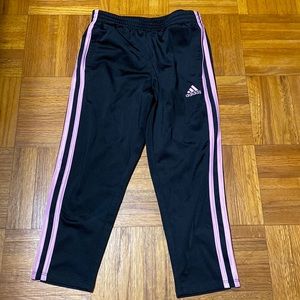 adidas Kids Black Track Pants with Pink Side Stripes